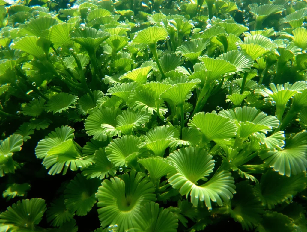 Feathery green Cabomba leaves forming a soft underwater forest.