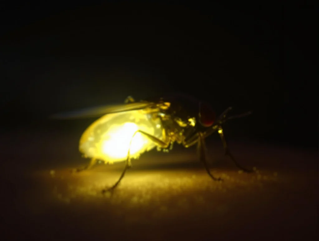 A glowing firefly with a softly illuminated abdomen.